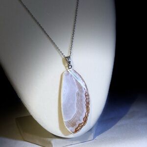 Natural Agate Slice Pendant Necklace